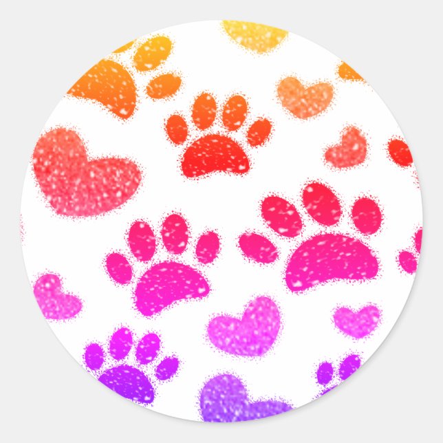Sticker Rond Parties scintillant Chien Empreintes de pattes Et  (Devant)