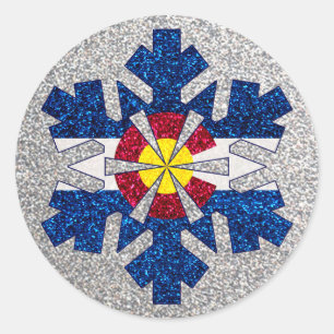 Sticker Rond Parties scintillant Colorado drapeau flocon de nei