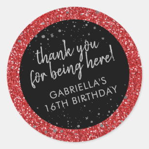 Sticker Rond Parties scintillant d'anniversaire rouge préfér