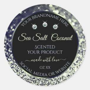 Sticker Rond Parties scintillant d'argent bleu moderne Étiquett