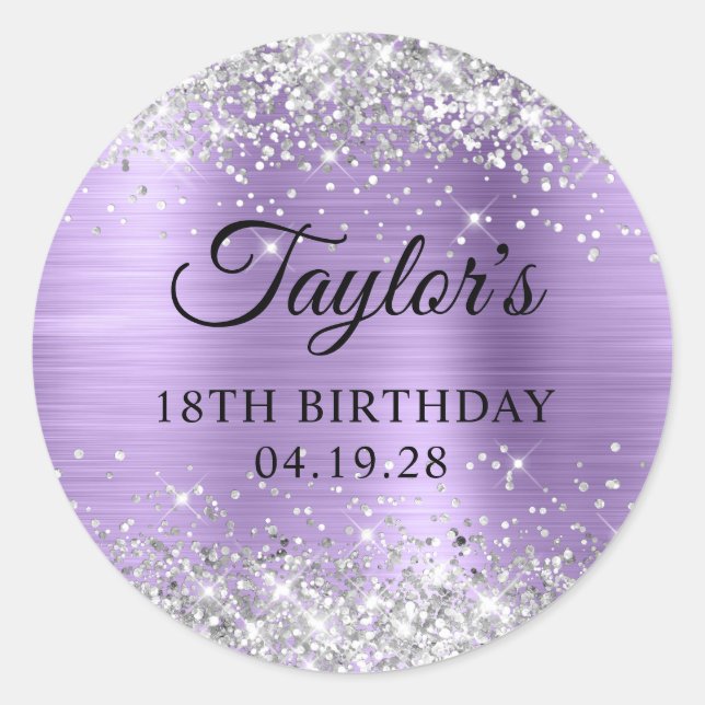 Sticker Rond Parties scintillant d'argent clair violet huile 18 (Devant)