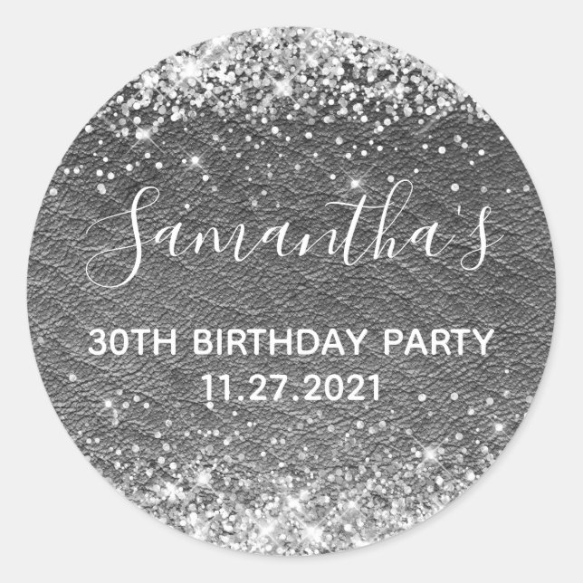 Sticker Rond Parties scintillant d'argent Cuir gris foncé 30e a (Devant)