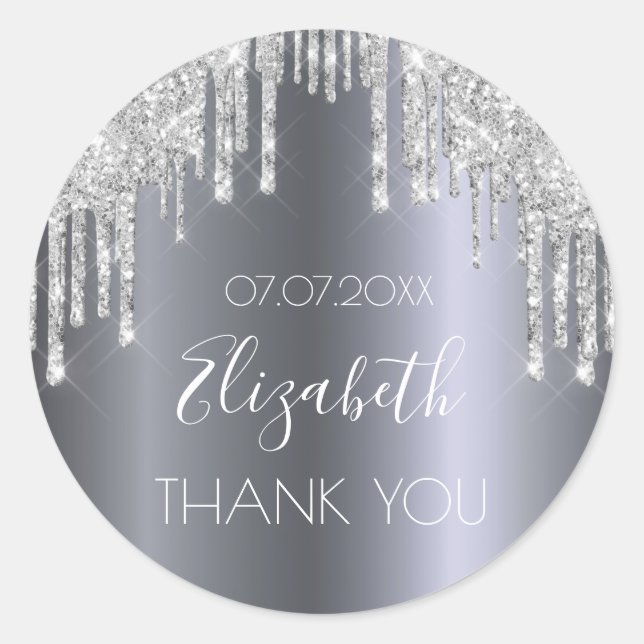 Sticker Rond Parties scintillant d'argent d'anniversaire goutte (Devant)