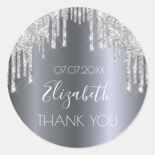 Sticker Rond Parties scintillant d'argent d'anniversaire goutte