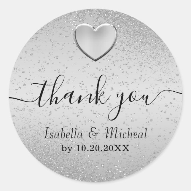 Sticker Rond Parties scintillant d'argent et coeur d'argent - M (Devant)