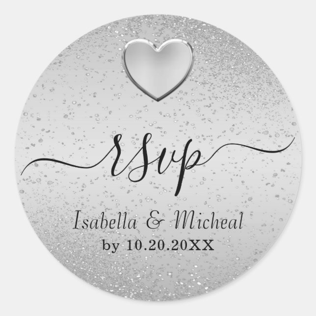 Sticker Rond Parties scintillant d'argent et coeur d'argent - R (Devant)