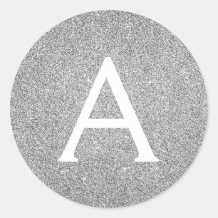 Sticker Rond Parties scintillant d'argent et Monogramme étincel