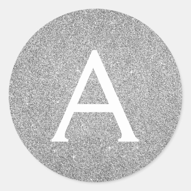 Sticker Rond Parties scintillant d'argent et Monogramme étincel (Devant)