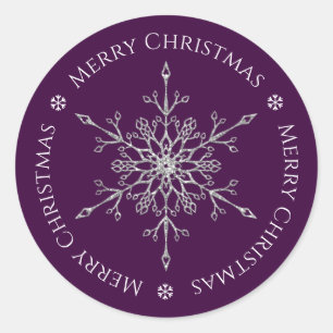Sticker Rond Parties scintillant d'argent Flocon de neige Joyeu