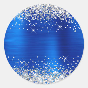 Sticker Rond Parties scintillant d'argent métallique Royal Blue