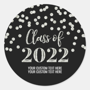 Sticker Rond Parties scintillant d'argent noir Confetti Graduat
