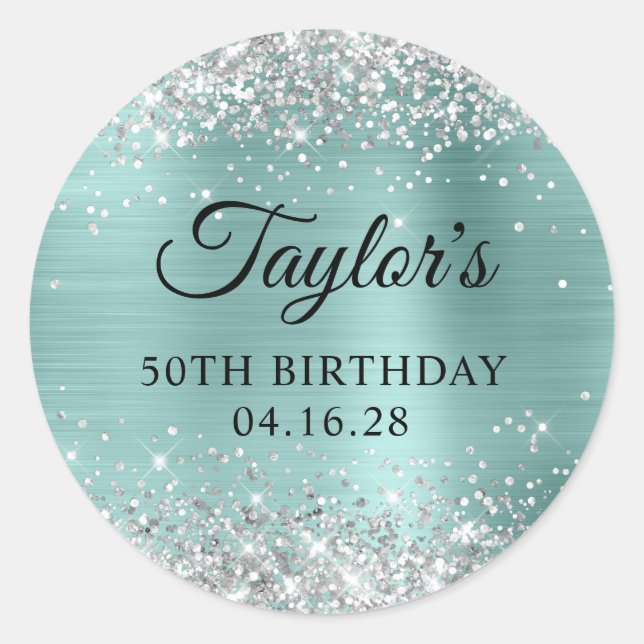 Sticker Rond Parties scintillant d'argent Pale Turquoise Foil 5 (Devant)