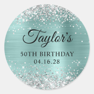 Sticker Rond Parties scintillant d'argent Pale Turquoise Foil 5