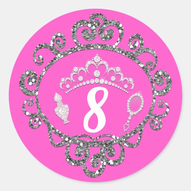 Sticker Rond Parties scintillant d'argent Princesse fête d'anni (Devant)