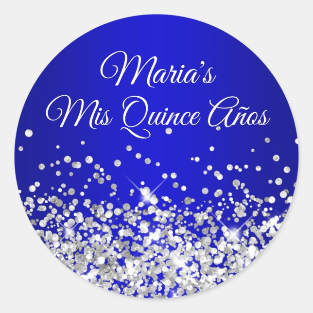 Sticker Rond Parties scintillant d'argent Royal Blue Ombre Mis  (Devant)