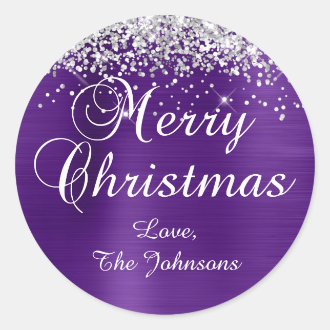 Sticker Rond Parties scintillant d'argent Royal Purple Foil Joy (Devant)