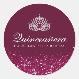 Sticker Rond Parties scintillant de Bourgogne Quinceanera