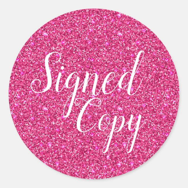 Sticker Rond Parties scintillant de copie signée rose Faux (Devant)