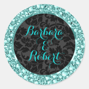 Sticker Rond Parties scintillant de diamants étincelants noirs 