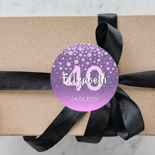 Sticker Rond parties scintillant de diamants pourpres à 40e ann