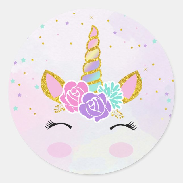 Sticker Rond Parties scintillant de licorne magique (Devant)