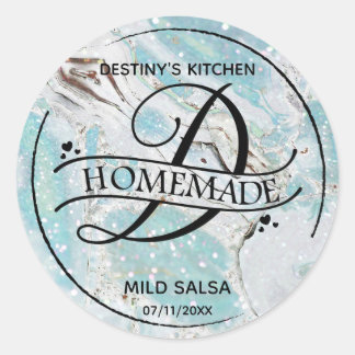 Sticker Rond Parties scintillant de marbre Monogramme D Étiquet