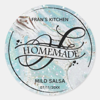 Sticker Rond Parties scintillant de marbre Monogramme F Étiquet