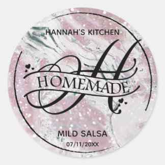 Sticker Rond Parties scintillant de marbre Monogramme H Étiquet