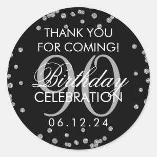 Sticker Rond Parties scintillant de Merci en argent noir 90e an