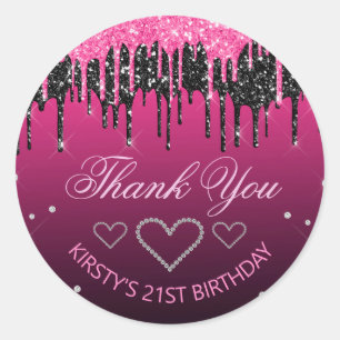 Sticker Rond Parties scintillant de séchage noir et rose glamou