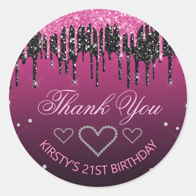 Sticker Rond Parties scintillant de séchage noir et rose glamou (Devant)