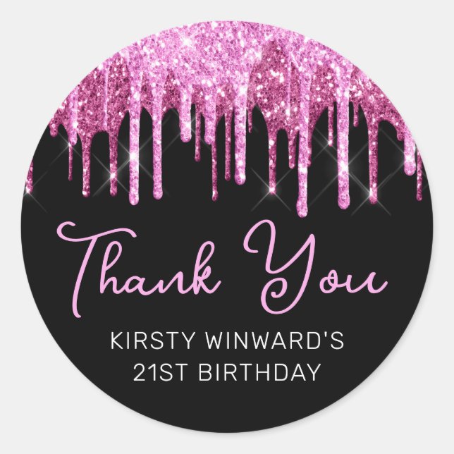 Sticker Rond Parties scintillant de séchage rose chaud Annivers (Devant)