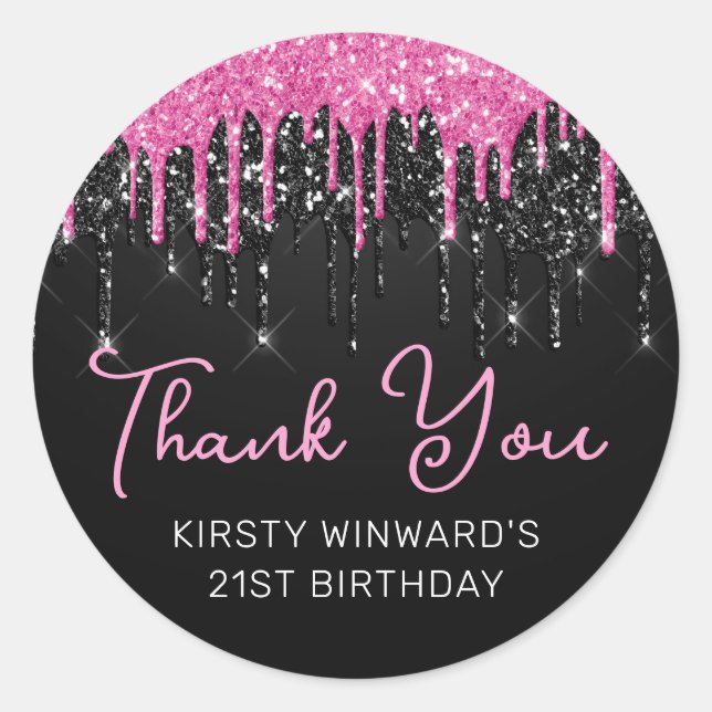 Sticker Rond Parties scintillant de séchage rose et noir chaud  (Devant)