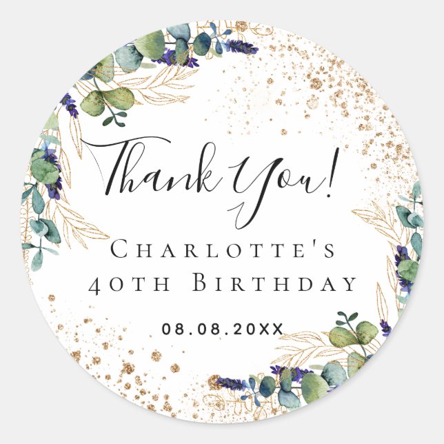 Sticker Rond Parties scintillant de verdure d'eucalyptus d'anni (Devant)