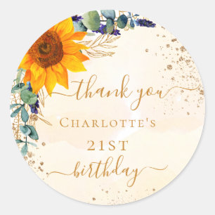 Sticker Rond Parties scintillant d'eucalyptus de tournesol d'an