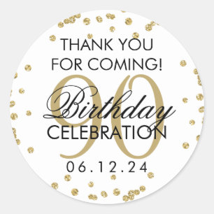 Sticker Rond Parties scintillant d'Merci Gold 90th Birthday