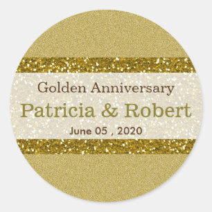Sticker Rond Parties scintillant d'or 50e anniversaire de Maria