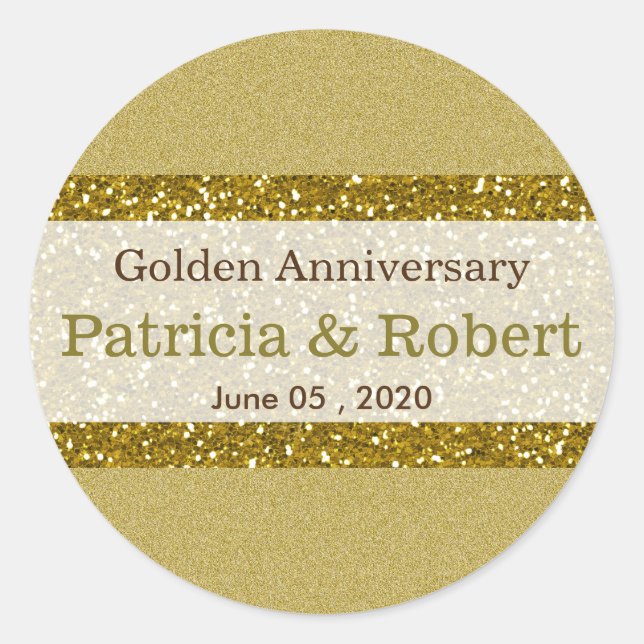 Sticker Rond Parties scintillant d'or 50e anniversaire de Maria (Devant)