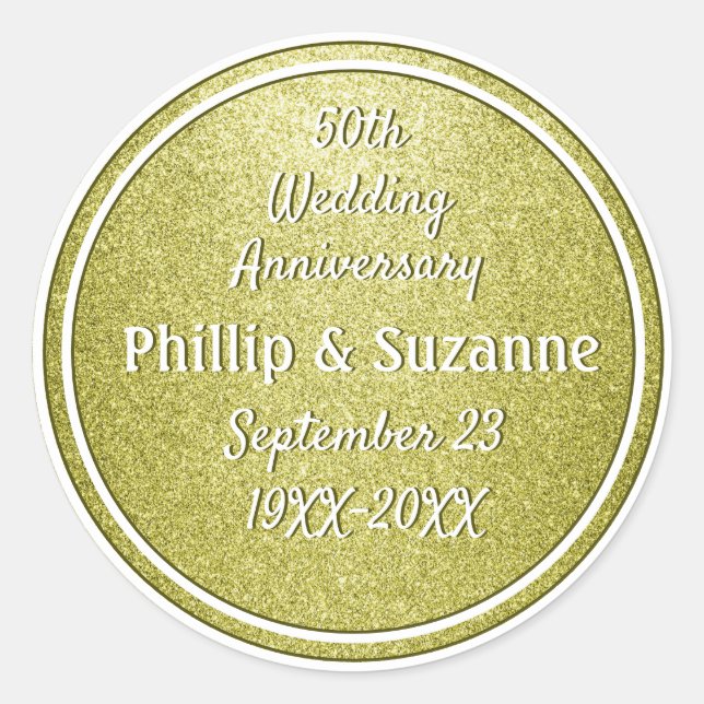 Sticker Rond Parties scintillant d'or 50e anniversaire Mariage  (Devant)