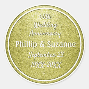 Sticker Rond Parties scintillant d'or 50e anniversaire Mariage