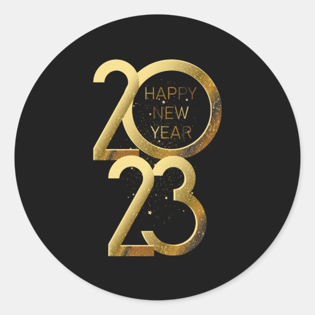 Sticker Rond Parties scintillant d'or Bonne année 2023 (Devant)