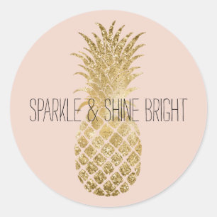 Sticker Rond Parties scintillant d'or brillant ananas étincela