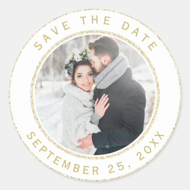 Sticker Rond Parties scintillant d'or Cercle Mariage photo Enre (Devant)
