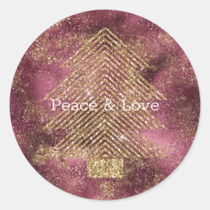 Sticker Rond Parties scintillant d'or cerise de Bourgogne Arbre