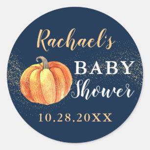 Sticker Rond Parties scintillant d'or Citrouille bleu marine Ba