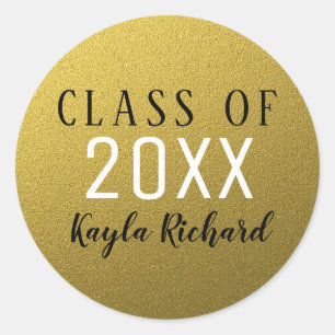 Sticker Rond Parties scintillant D'Or Classe De Graduation