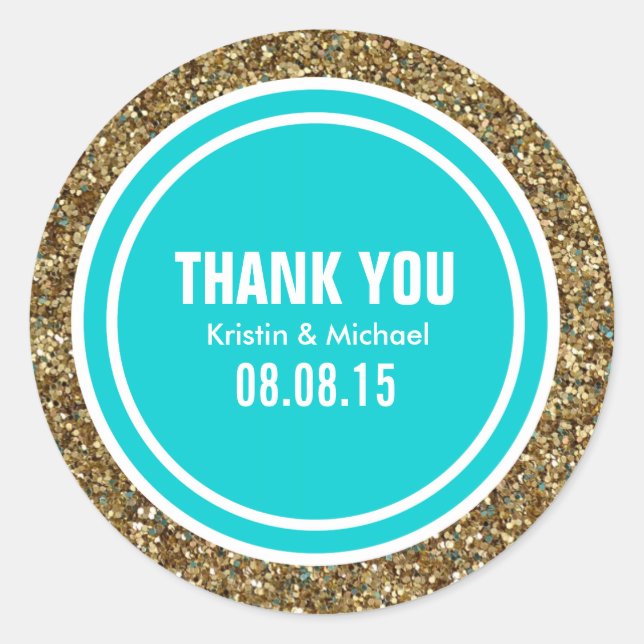 Sticker Rond Parties scintillant d'or Deep Turquoise Custom Mer (Devant)