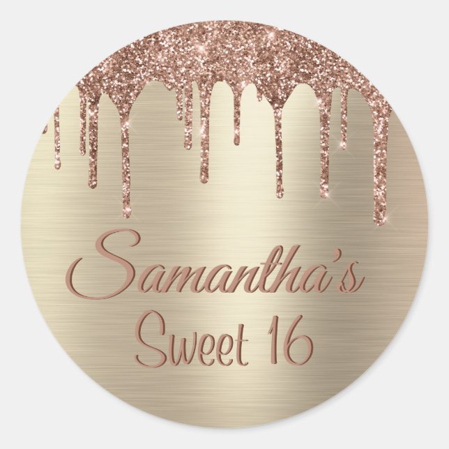 Sticker Rond Parties scintillant d'or doux 16 Anniversaire (Devant)