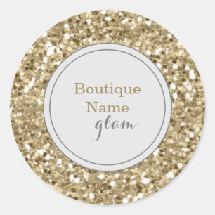 Sticker Rond Parties scintillant d'or et Glam Boutique d'argent