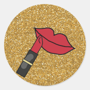 Sticker Rond Parties scintillant d'or et lèvres REd avec Lipsti